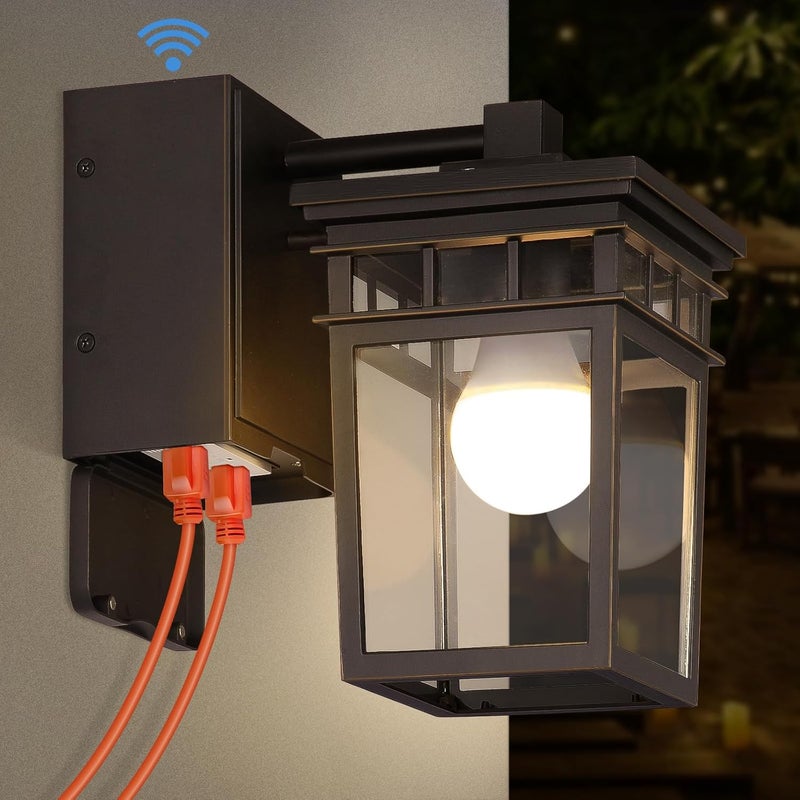FANDBO Porch Light with GFCI Outlet Built in, Dusk to Dawn Outdoor Lighting with Outlet, Waterproof Anti-Rust Alunmium Exterior Wall Mount Fixture, Outside Light for House Garage Front Door, Bulb Included - Image 1